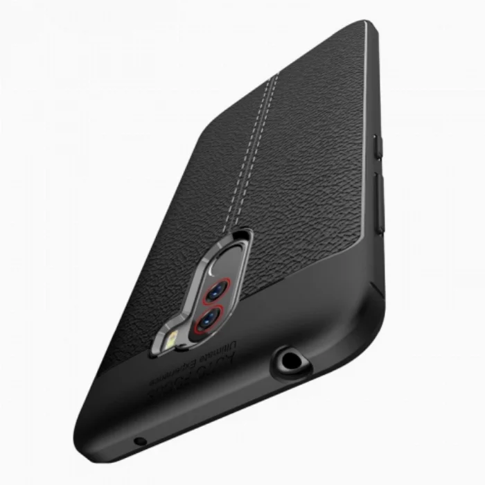 Xiaomi Pocophone F1 Kılıf Deri Görünümlü Parmak İzi Bırakmaz Niss Silikon - Siyah