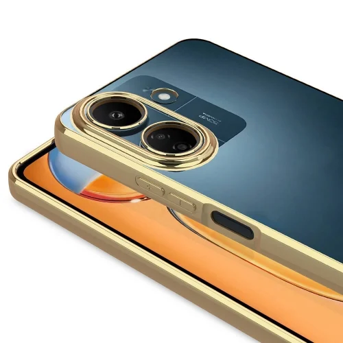 Xiaomi Redmi 13C Kılıf Kamera Lens Korumalı Şeffaf Renkli Logo Gösteren Parlak Kapak - Gold