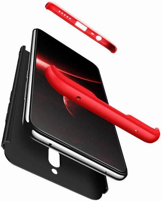 Xiaomi Redmi 8 Kılıf 3 Parçalı 360 Tam Korumalı Rubber AYS Kapak  - Kırmızı - Siyah