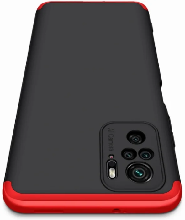 Xiaomi Redmi Note 10 Kılıf 3 Parçalı 360 Tam Korumalı Rubber AYS Kapak - Kırmızı Siyah