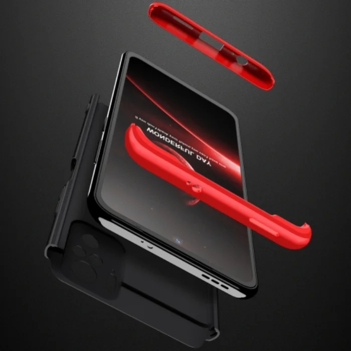 Xiaomi Redmi Note 10 Kılıf 3 Parçalı 360 Tam Korumalı Rubber AYS Kapak - Kırmızı Siyah