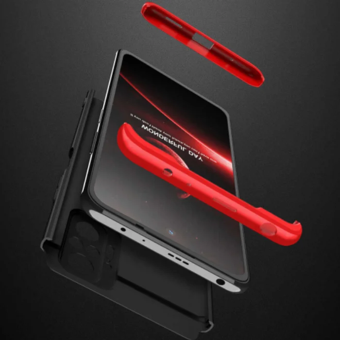 Xiaomi Redmi Note 10 Pro Kılıf 3 Parçalı 360 Tam Korumalı Rubber AYS Kapak - Kırmızı Siyah