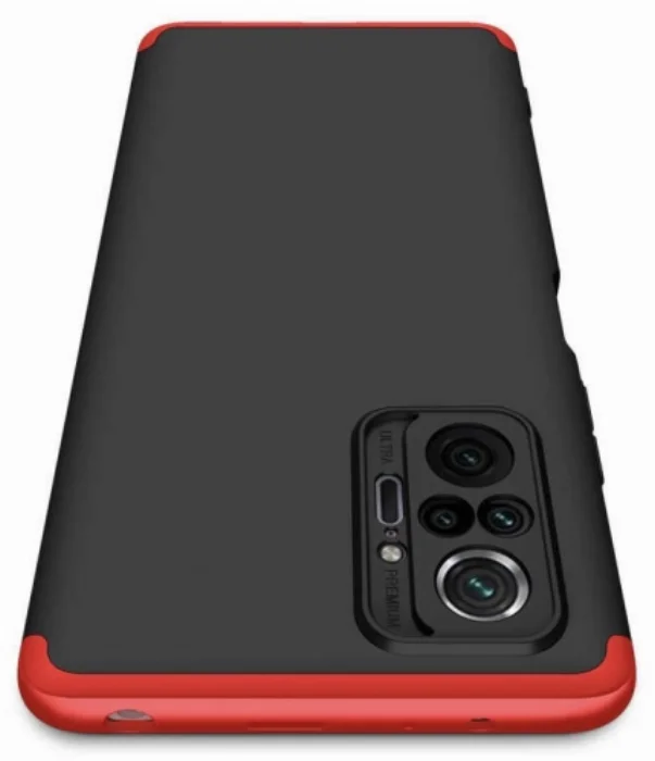 Xiaomi Redmi Note 10 Pro Kılıf 3 Parçalı 360 Tam Korumalı Rubber AYS Kapak - Kırmızı Siyah