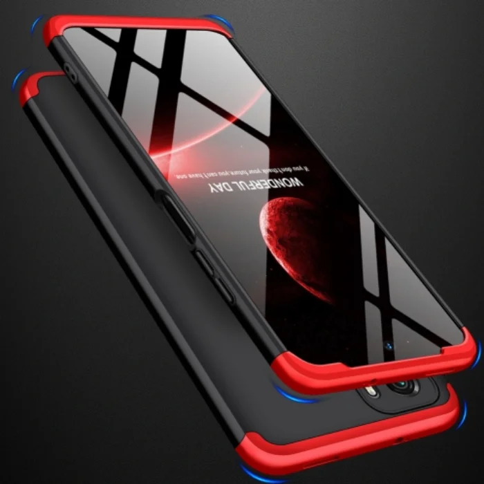 Xiaomi Redmi Note 10s Kılıf 3 Parçalı 360 Tam Korumalı Rubber AYS Kapak - Kırmızı Siyah