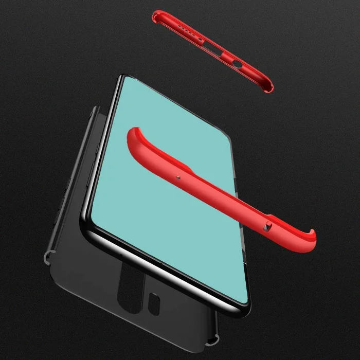Xiaomi Redmi Note 8 Pro Kılıf 3 Parçalı 360 Tam Korumalı Rubber AYS Kapak  - Kırmızı - Siyah