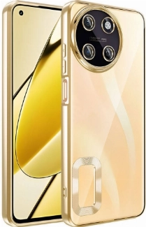 Realme 11 4G Kılıf Kamera Lens Korumalı Şeffaf Renkli Logo Gösteren Parlak Kapak - Gold