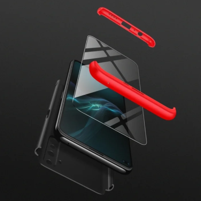 Realme 6 Pro Kılıf 3 Parçalı 360 Tam Korumalı Rubber AYS Kapak - Kırmızı Siyah