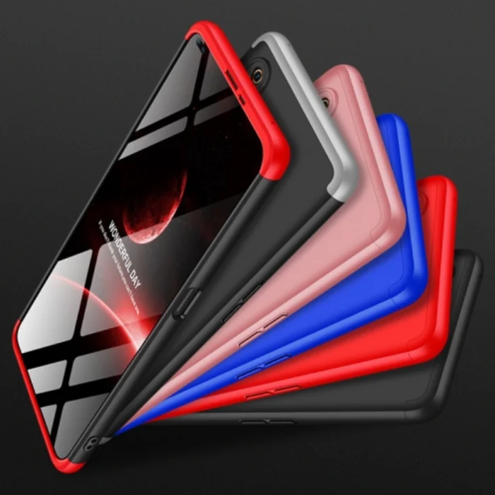 Realme 6 Pro Kılıf 3 Parçalı 360 Tam Korumalı Rubber AYS Kapak - Kırmızı Siyah