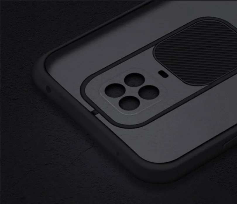 Realme 6i Kılıf Silikon Sürgülü Lens Korumalı Buzlu Şeffaf - Siyah