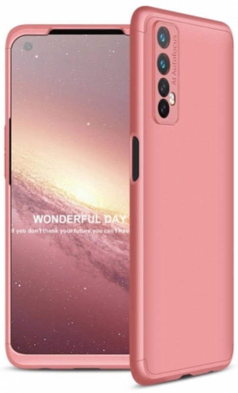 Realme 7 Kılıf 3 Parçalı 360 Tam Korumalı Rubber AYS Kapak - Rose Gold