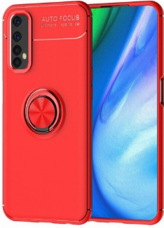 Realme 7 Kılıf Renkli Silikon Yüzüklü Standlı Auto Focus Ravel Kapak - Kırmızı