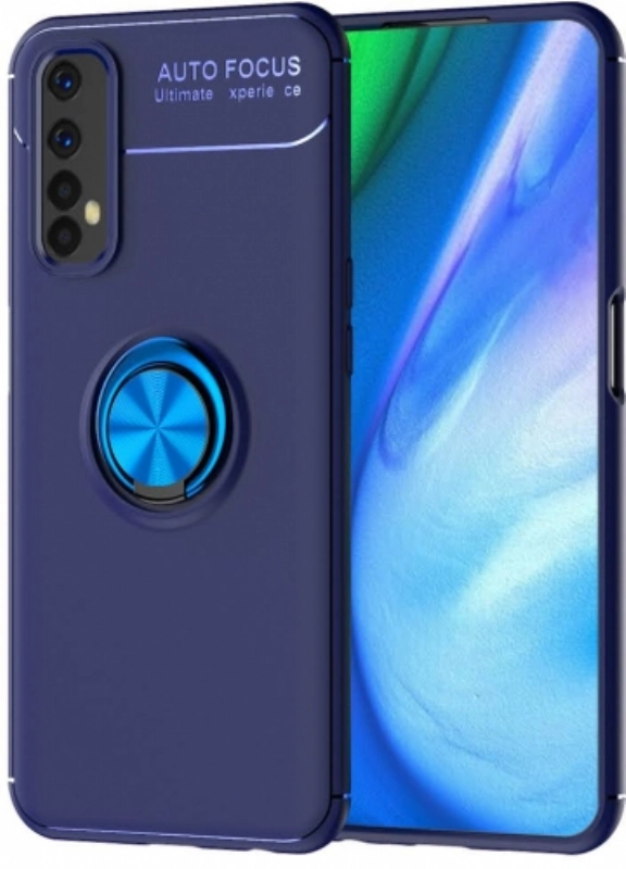 Realme 7 Kılıf Renkli Silikon Yüzüklü Standlı Auto Focus Ravel Kapak - Mavi