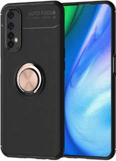 Realme 7 Kılıf Renkli Silikon Yüzüklü Standlı Auto Focus Ravel Kapak - Rose Gold