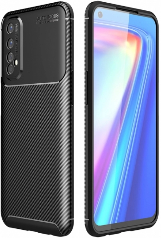 Realme 7 Kılıf Silikon Parmak İzi Bırakmayan Karbon Soft Negro Kapak - Siyah