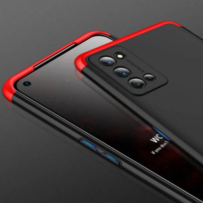 Realme 7 Pro Kılıf 3 Parçalı 360 Tam Korumalı Rubber AYS Kapak - Kırmızı Siyah