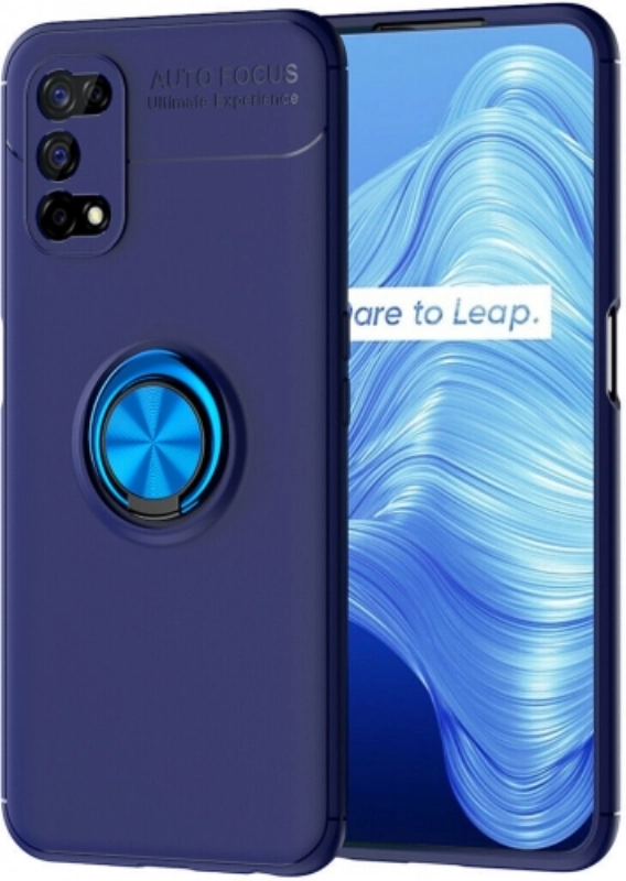 Realme 7 Pro Kılıf Renkli Silikon Yüzüklü Standlı Auto Focus Ravel Kapak - Mavi