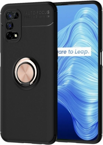 Realme 7 Pro Kılıf Renkli Silikon Yüzüklü Standlı Auto Focus Ravel Kapak - Rose Gold