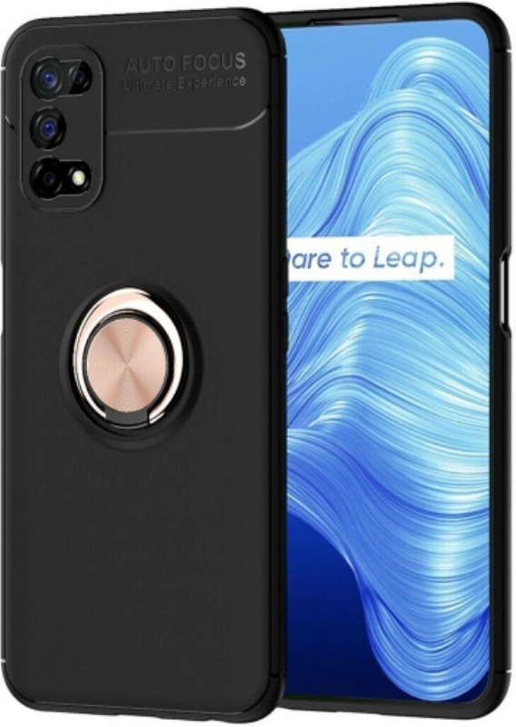 Realme 7 Pro Kılıf Renkli Silikon Yüzüklü Standlı Auto Focus Ravel Kapak - Rose Gold