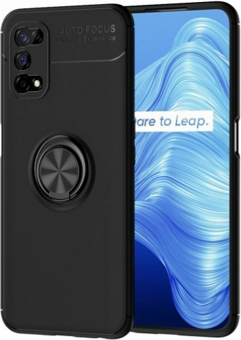 Realme 7 Pro Kılıf Renkli Silikon Yüzüklü Standlı Auto Focus Ravel Kapak - Siyah