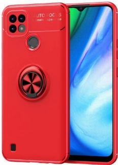 Realme C21 Kılıf Renkli Silikon Yüzüklü Standlı Auto Focus Ravel Kapak - Kırmızı