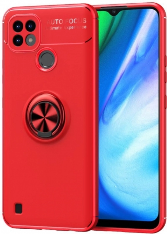 Realme C21 Kılıf Renkli Silikon Yüzüklü Standlı Auto Focus Ravel Kapak - Kırmızı