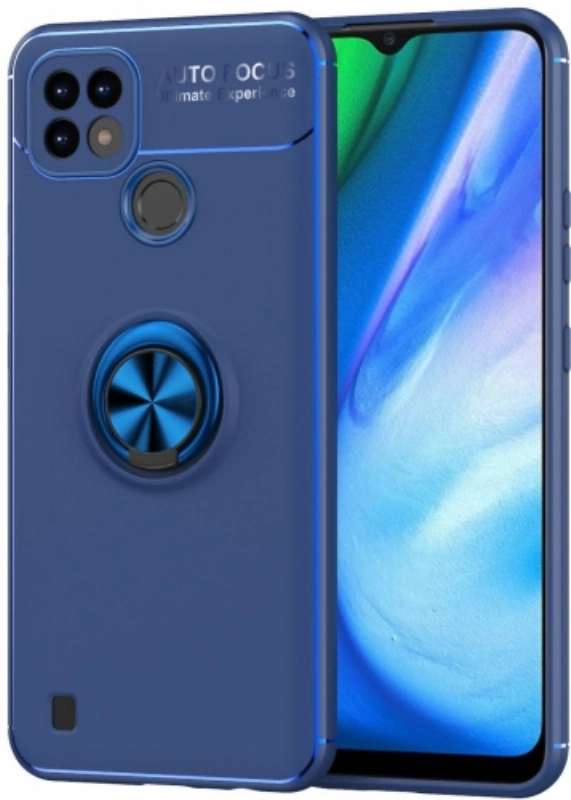 Realme C21 Kılıf Renkli Silikon Yüzüklü Standlı Auto Focus Ravel Kapak - Mavi