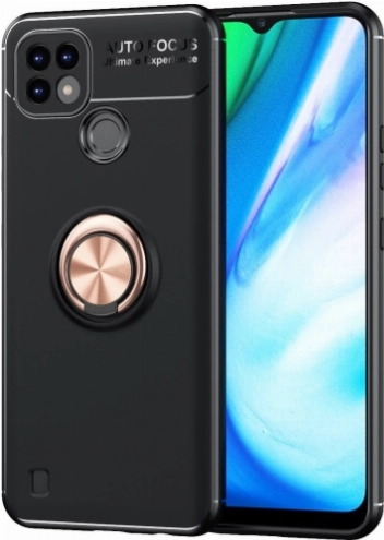 Realme C21 Kılıf Renkli Silikon Yüzüklü Standlı Auto Focus Ravel Kapak - Rose Gold