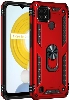 Realme C21 Kılıf Silikon Zırhlı Standlı Yüzüklü Mıknatıslı Tank Kapak - Kırmızı