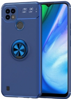 Realme C25 Kılıf Renkli Silikon Yüzüklü Standlı Auto Focus Ravel Kapak - Mavi