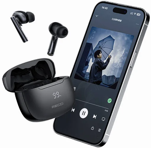 Recci REP-W77 Warrior ANC Özellikli TWS Wireless 5.3 Bluetooth Kulaklık - Siyah