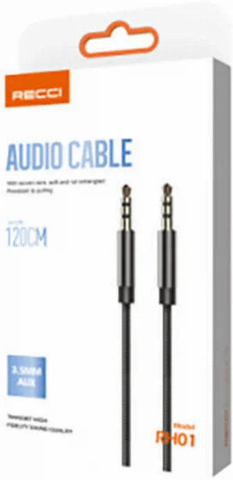 Recci RH01 3.5mm to 3.5mm AUX Audio Kablo - Siyah