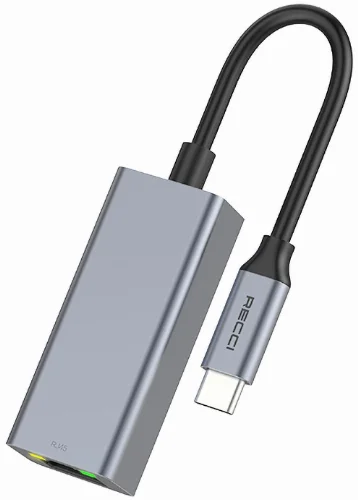 Recci RH10 RJ45 to Type-C Ethernet Dönüştürücü Kablo 100Mbps 80mm - Gri