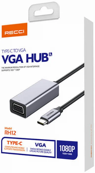 Recci RH12 VGA to Type-C Dönüştürücü Kablo - Gri