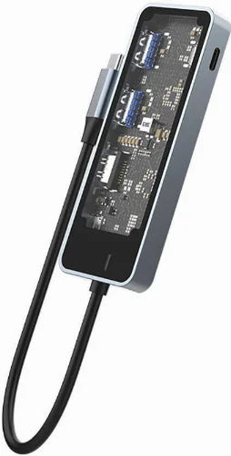 Recci RH16 Type-C to Type-C PD100W + USB3.0 + HDMI + Type-C Bağlantılı 5in1 Hub - Gri