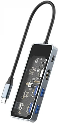 Recci RH16 Type-C to Type-C PD100W + USB3.0 + HDMI + Type-C Bağlantılı 5in1 Hub - Gri