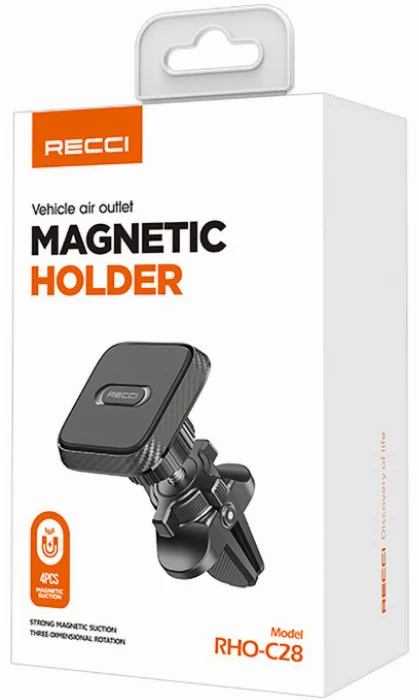 Recci RHO-C28 Araç İçi Magnetik Telefon Tutucu Havalandırma Tasarım - Siyah