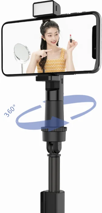 Recci RHO-P01 Bluetooth 5.0 Uzaktan Kumandalı Çok Fonksiyonlu Selfie Çubuğu 200mAh - Siyah