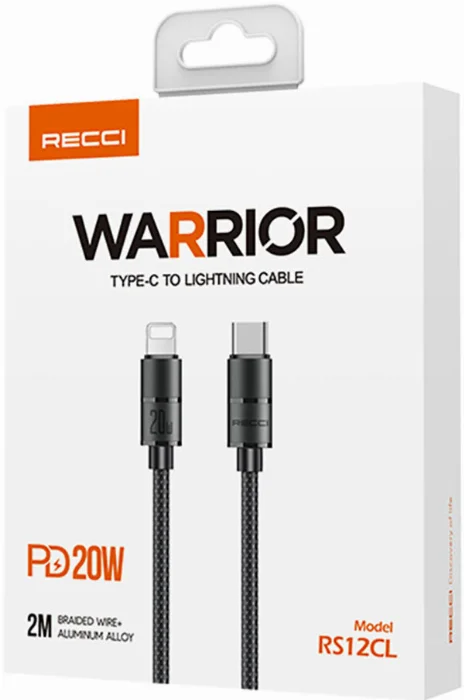 Recci RS12CL Warrior  Serisi 20W Hızlı Şarj Özellikli Type-C To Lightning PD Kablo 2M - Gri