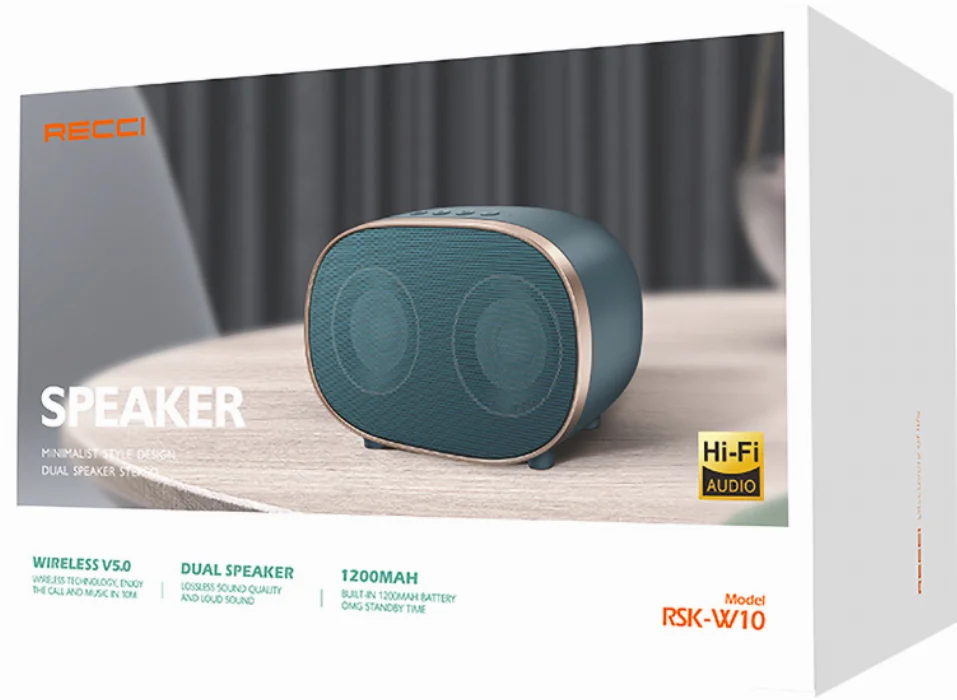 Recci RSK-W10 TF/AUX Hi-Fi Wireless Bluetooth 5.0 Speaker Hoparlör 3W 1200mAh - Koyu Yeşil
