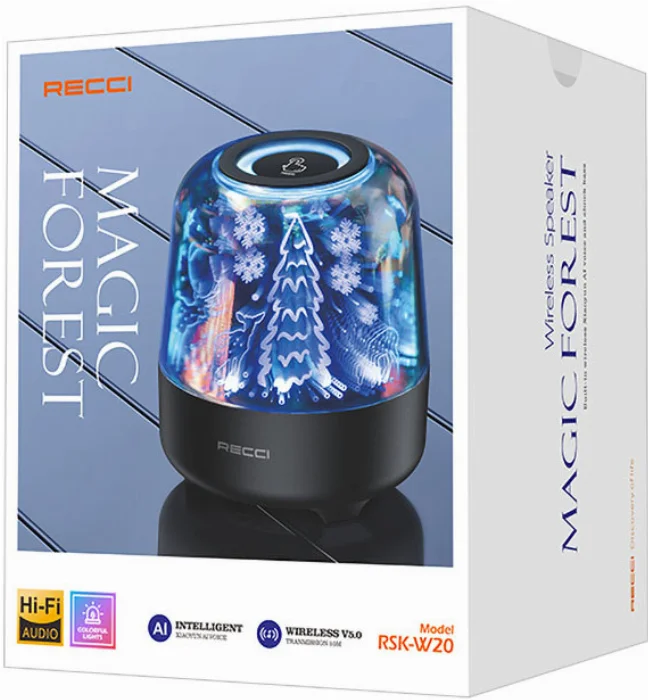 Recci RSK-W20 Magic Forest Serisi TF/AUX/USB Hi-Fi RGB Işıklı Wireless Bluetooth 5.0 Speaker Hoparlör 1200mAh - Siyah