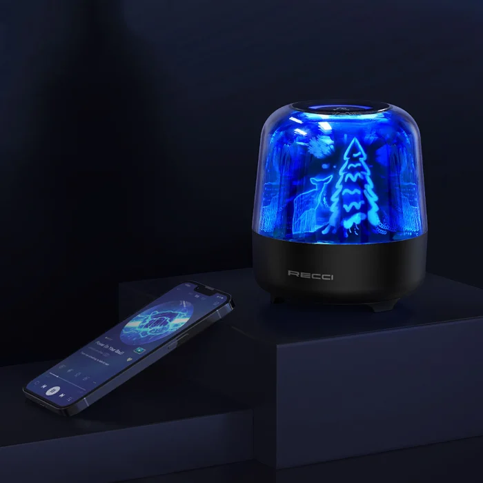 Recci RSK-W20 Magic Forest Serisi TF/AUX/USB Hi-Fi RGB Işıklı Wireless Bluetooth 5.0 Speaker Hoparlör 1200mAh - Siyah