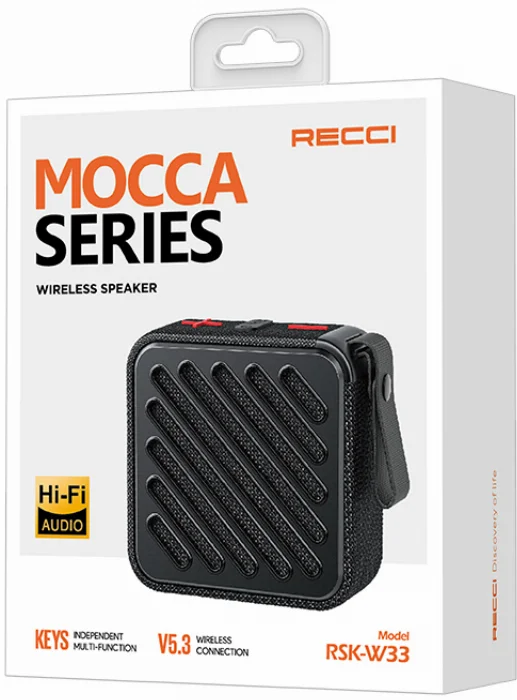 Recci RSK-W33 Mocca Serisi TF/AUX/USB Askılı Akıllı Wireless Bluetooth 5.3 Speaker Hoparlör - Mavi