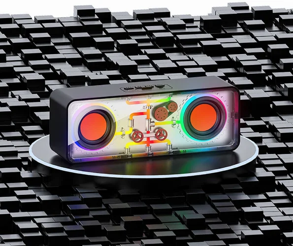 Recci RSK-W38 Space Station Serisi RGB Led Işıklı Bluetooth Hoparlör - Siyah