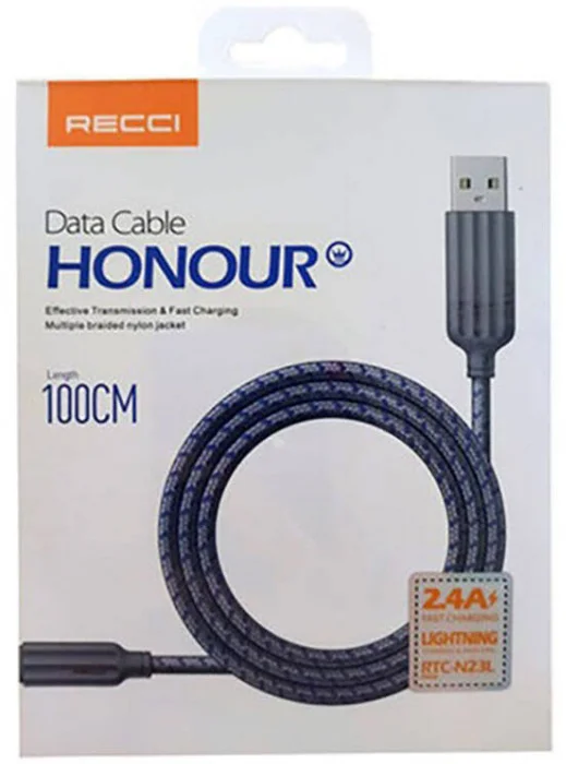 Recci RTC-N23L 2.4A Hızlı Şarj Özellikli Lightning to USB-A Kablo 1M - Gri