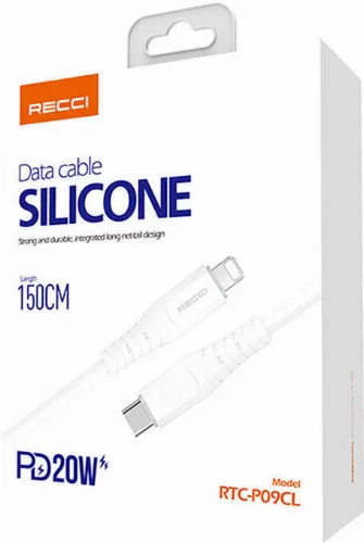 Recci RTC-P09CL Silicone Serisi 20W Hızlı Şarj Özellikli Type-C To Lightning PD Kablo 1.5M - Beyaz