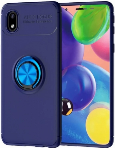 Samsung Galaxy A01 Core Kılıf Renkli Silikon Yüzüklü Standlı Auto Focus Ravel Kapak - Mavi