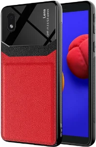 Samsung Galaxy A01 Core Kılıf Deri Görünümlü Emiks Kapak - Kırmızı