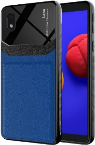 Samsung Galaxy A01 Core Kılıf Deri Görünümlü Emiks Kapak - Mavi