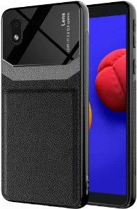Samsung Galaxy A01 Core Kılıf Deri Görünümlü Emiks Kapak - Siyah