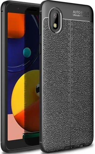 Samsung Galaxy A01 Core Kılıf Deri Görünümlü Parmak İzi Bırakmaz Niss Silikon - Siyah